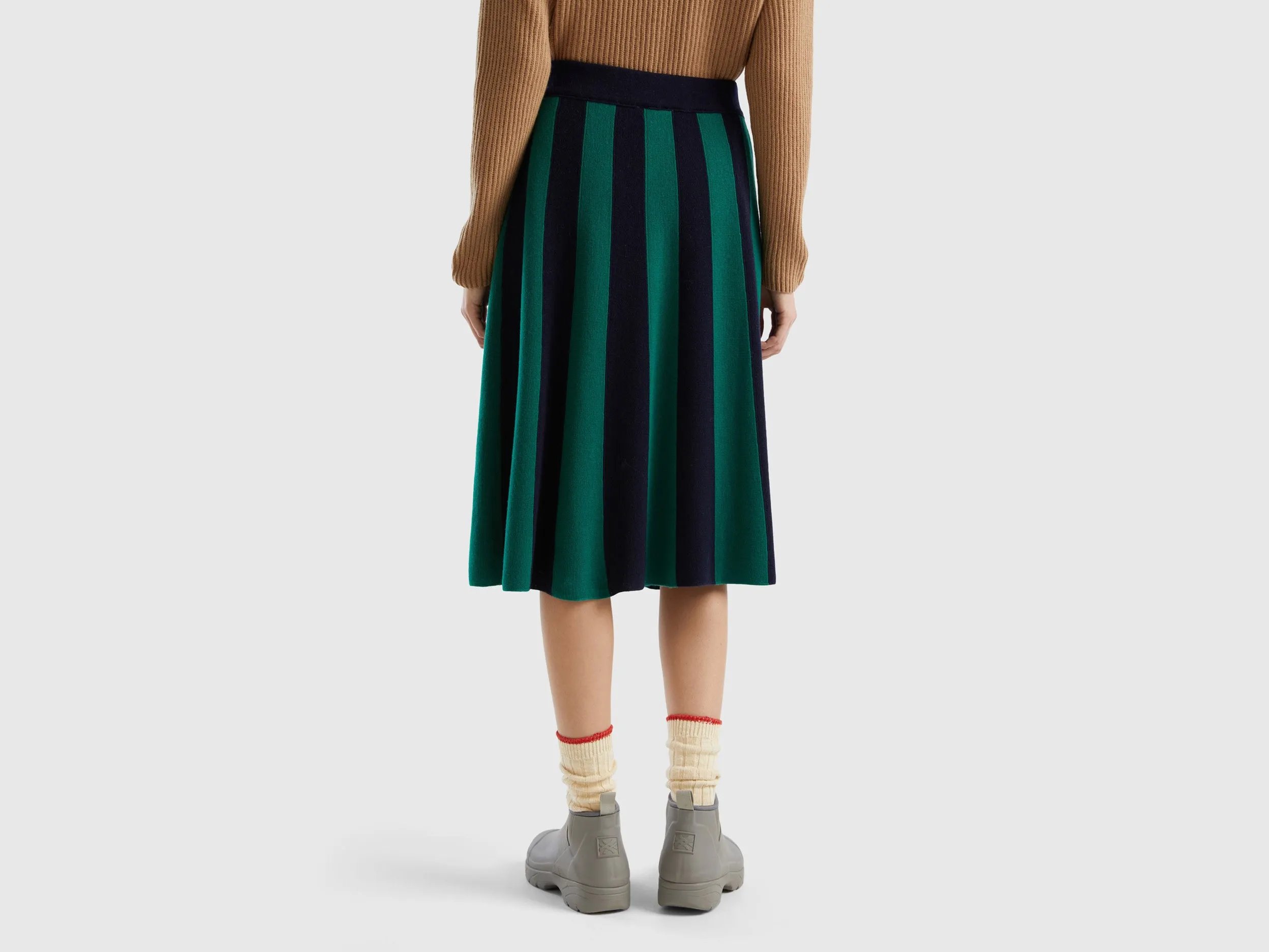 Vertical Stripes Soft Wool Blend Green Skirt