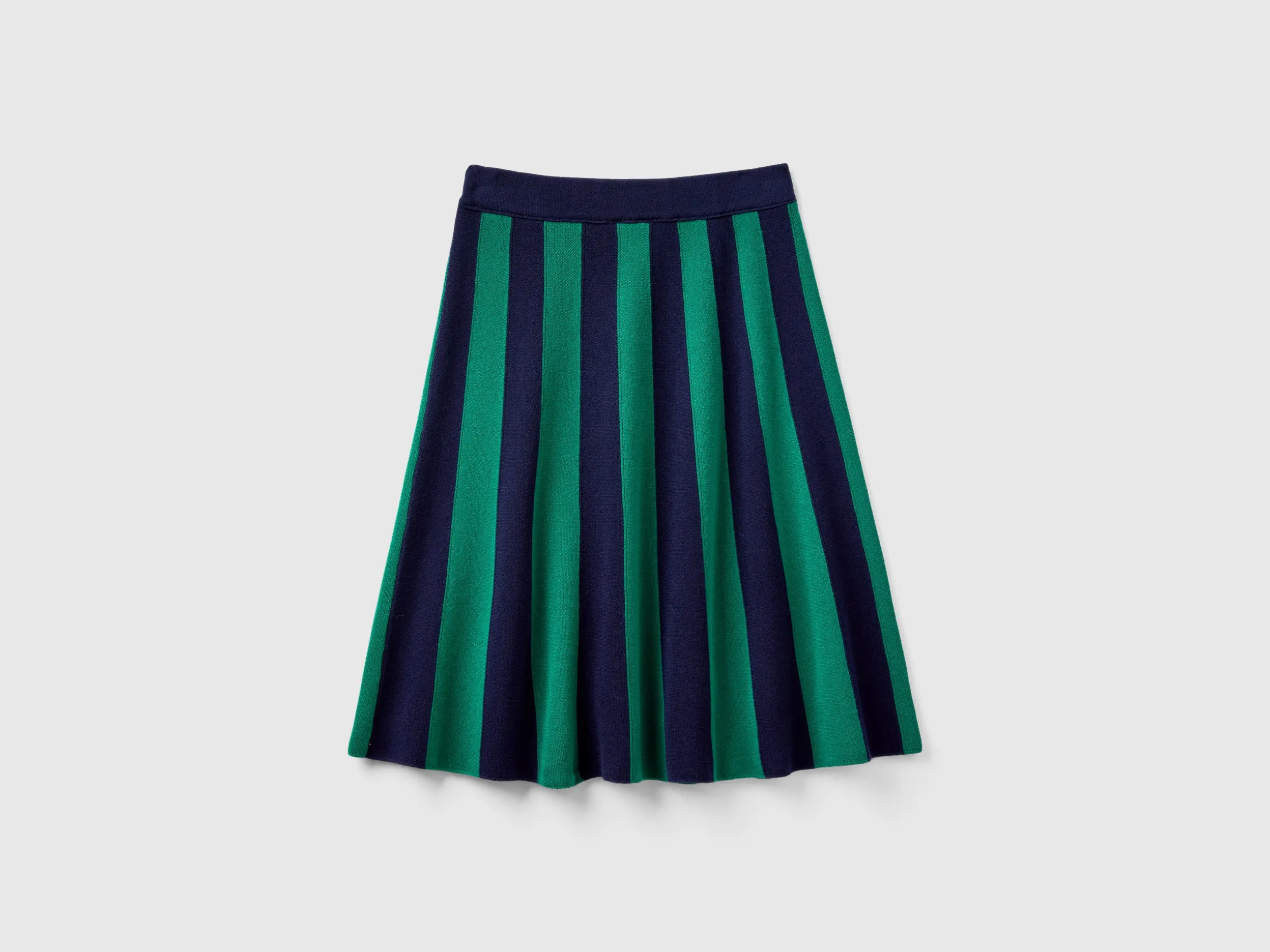 Vertical Stripes Soft Wool Blend Green Skirt