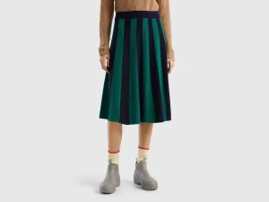 Vertical Stripes Soft Wool Blend Green Skirt