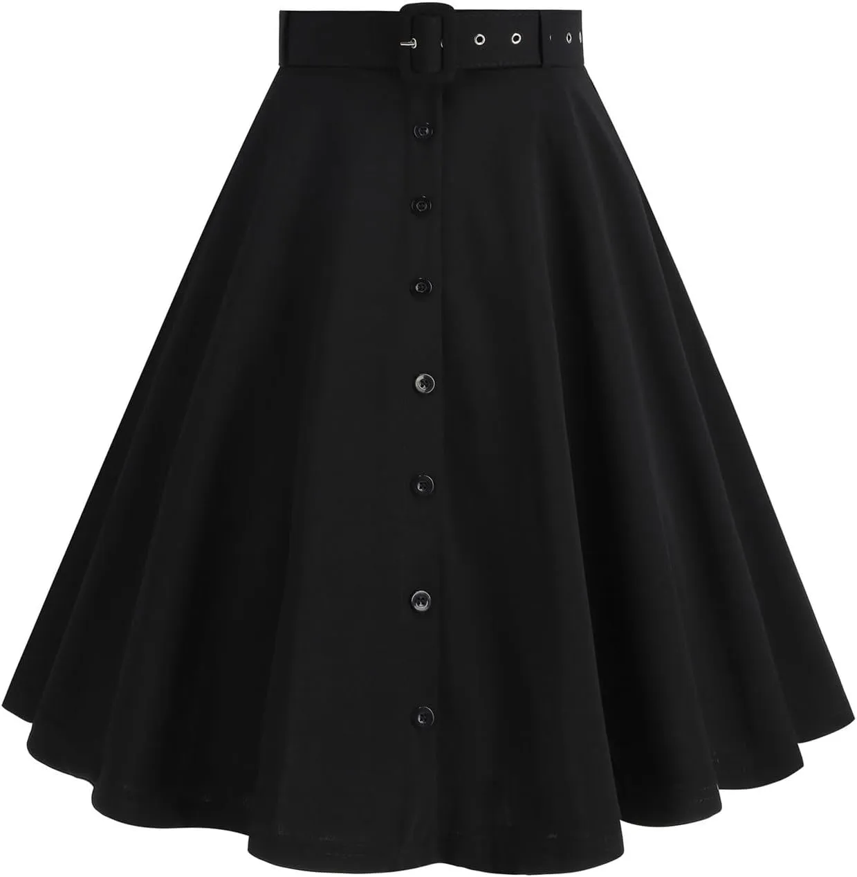 Vintage Button Down Ruffle Midi Skirt for Women High Waist Pleated Knee Length Skirt Casual Business A Line Skirts