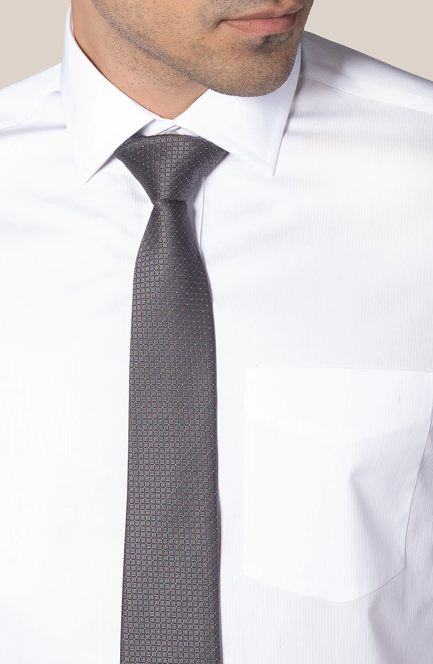 White Dobby Stripes Shirt