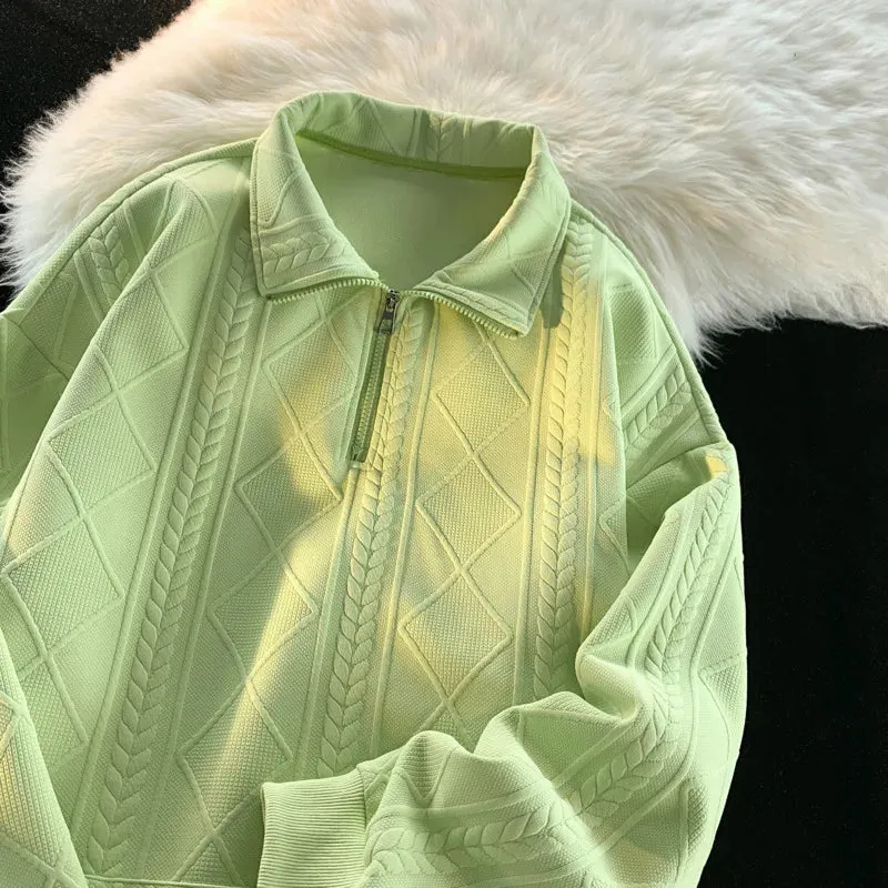 WIAOFELLAS  -  Lapel Hoodie Men Oversized Fashion Vintage Zipper Sweatshirt Men Streetwear Hip Hop Loose Pullover Hoodie Mens Retro Hoody S-2XL