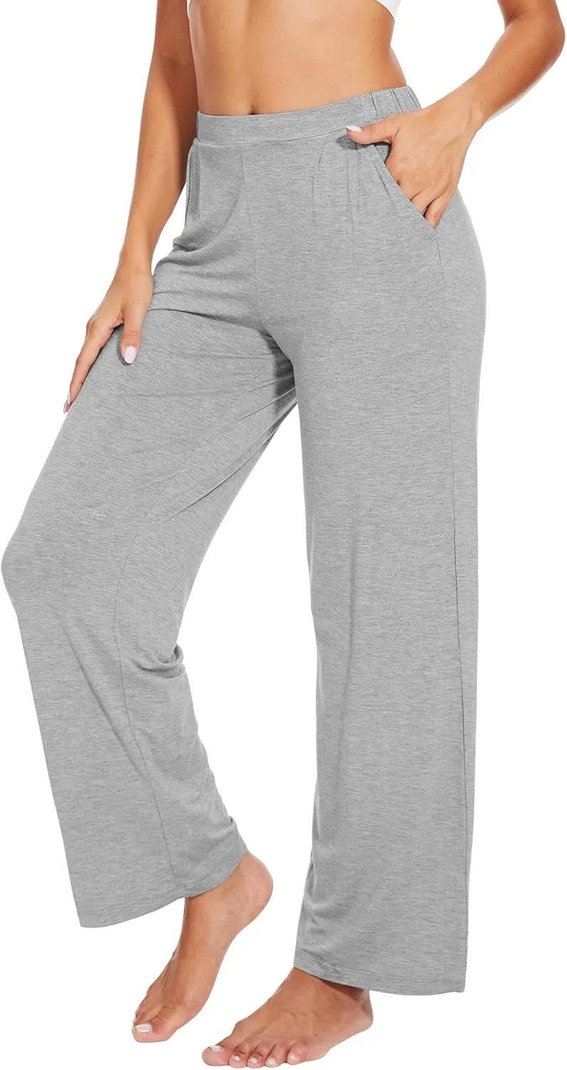 WiWi Women's Wide Leg Pajama Pants Casual Sleep Bottoms Palazzo Yoga Sweatpants Pant with Pockets Viscose from Bamboo S-XXL