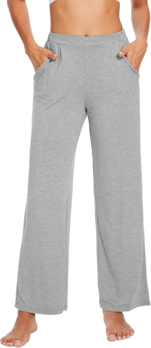WiWi Women's Wide Leg Pajama Pants Casual Sleep Bottoms Palazzo Yoga Sweatpants Pant with Pockets Viscose from Bamboo S-XXL