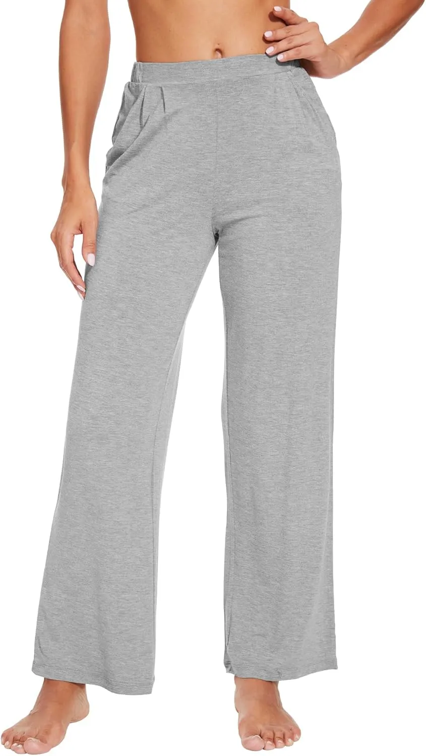 WiWi Women's Wide Leg Pajama Pants Casual Sleep Bottoms Palazzo Yoga Sweatpants Pant with Pockets Viscose from Bamboo S-XXL