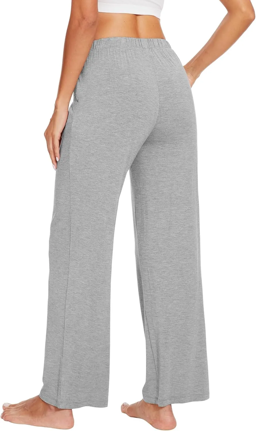 WiWi Women's Wide Leg Pajama Pants Casual Sleep Bottoms Palazzo Yoga Sweatpants Pant with Pockets Viscose from Bamboo S-XXL