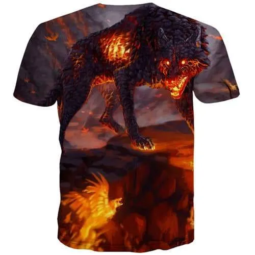 Wolf T-shirt Men Flame Shirt Print War Tshirts Novelty Mountain Tshirts Cool Gothic Tshirts Casual Short Sleeve Fashion Men Tops