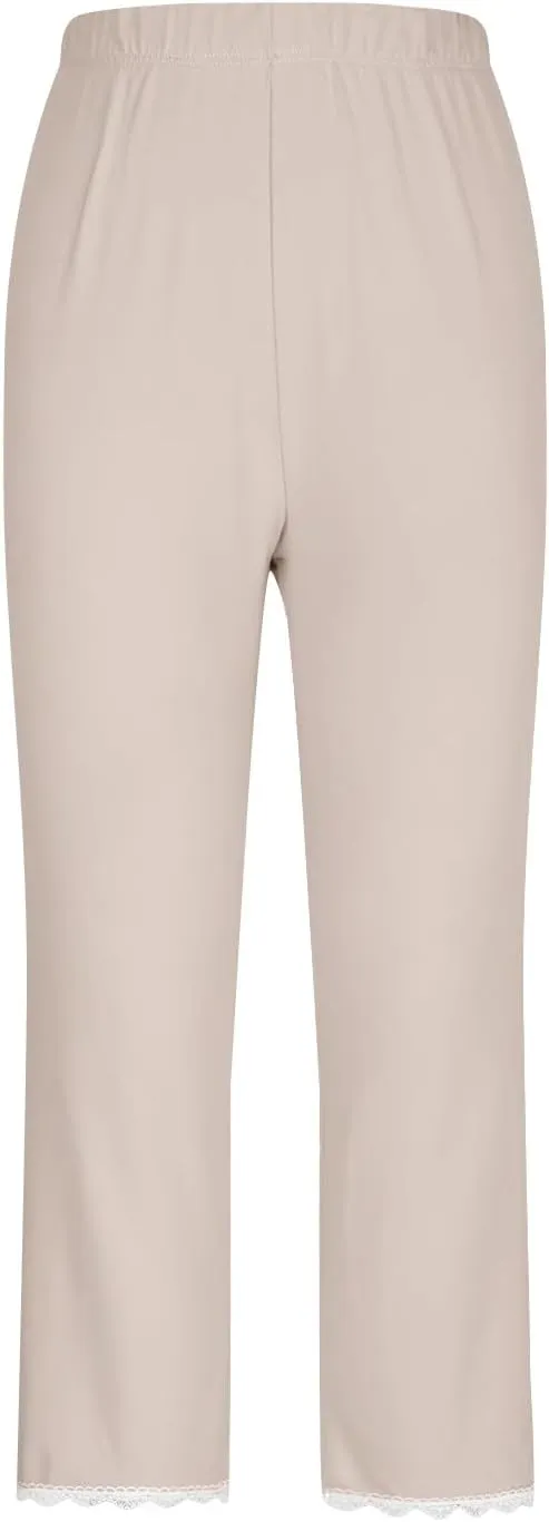 Women Capris Bottom Leggings Summer High Waist Slim Lace Hem Capris Pants Casual Fitting Athletic Gym Yoga Pants 2025