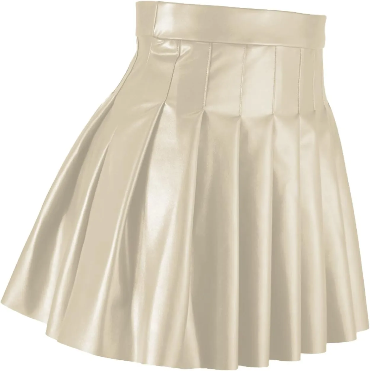 Women Fashion Pleated Skirt Waist High Leather Skirt Short Elegant Solid Skirt Pleated Midi Pleated School Girl