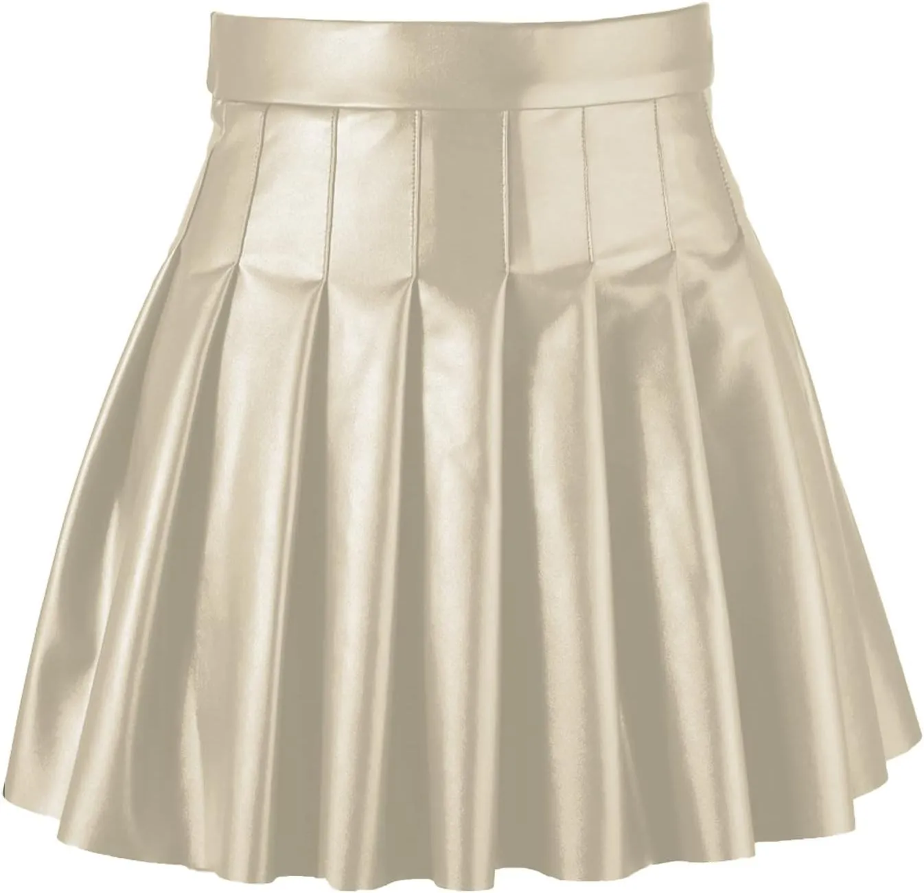 Women Fashion Pleated Skirt Waist High Leather Skirt Short Elegant Solid Skirt Pleated Midi Pleated School Girl