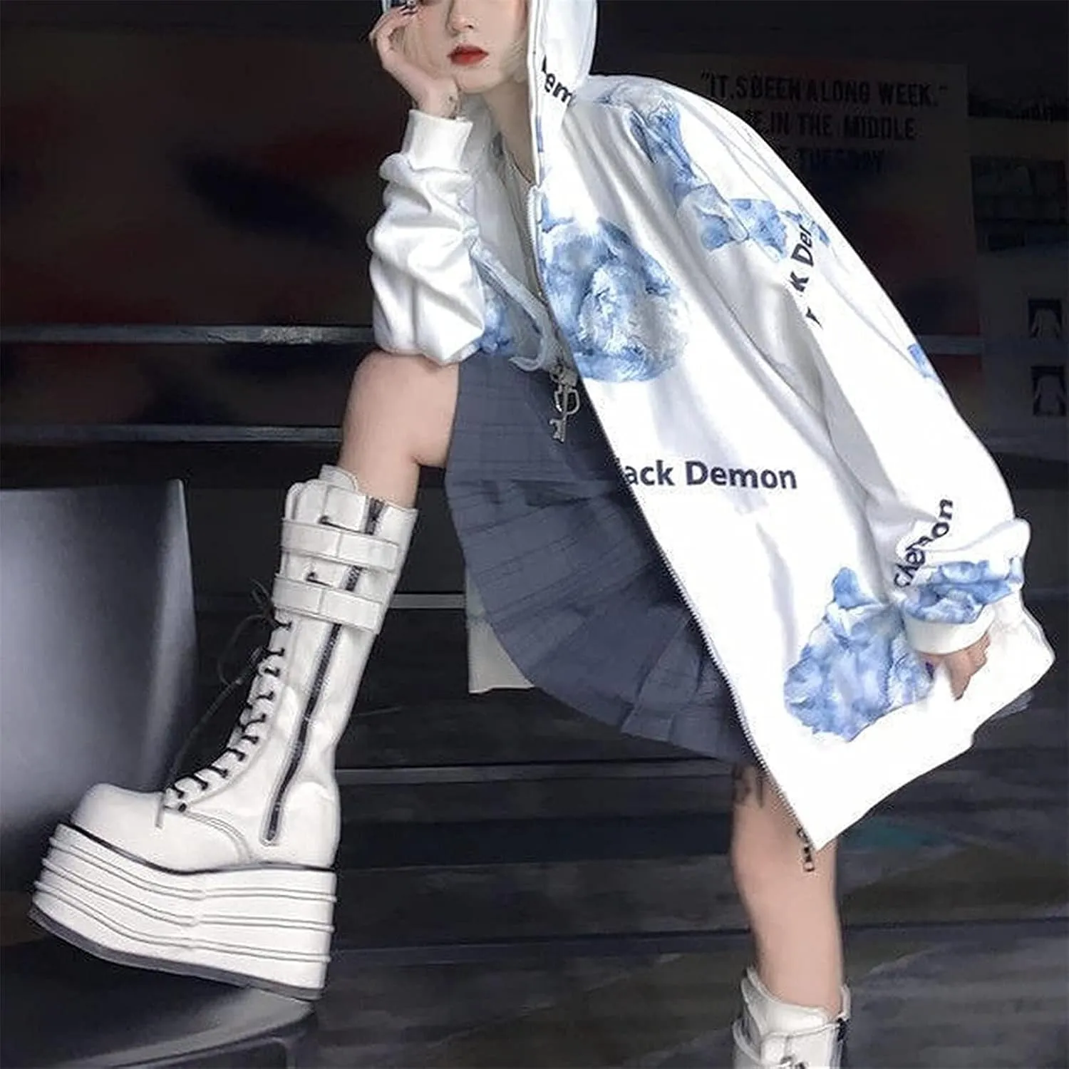 Women Men Y2K Anime Hoodie Kawaii Gothic Harajuku Alt Aesthetic Grunge Punk Cute Japanese Dark Academia Top Pullover