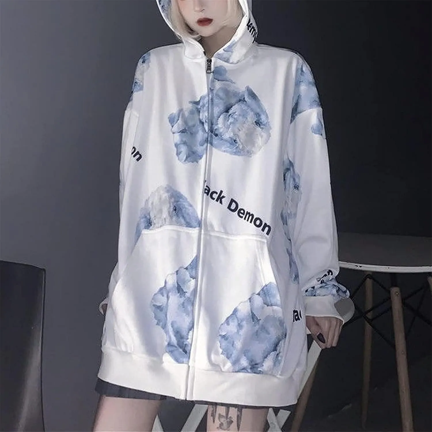 Women Men Y2K Anime Hoodie Kawaii Gothic Harajuku Alt Aesthetic Grunge Punk Cute Japanese Dark Academia Top Pullover