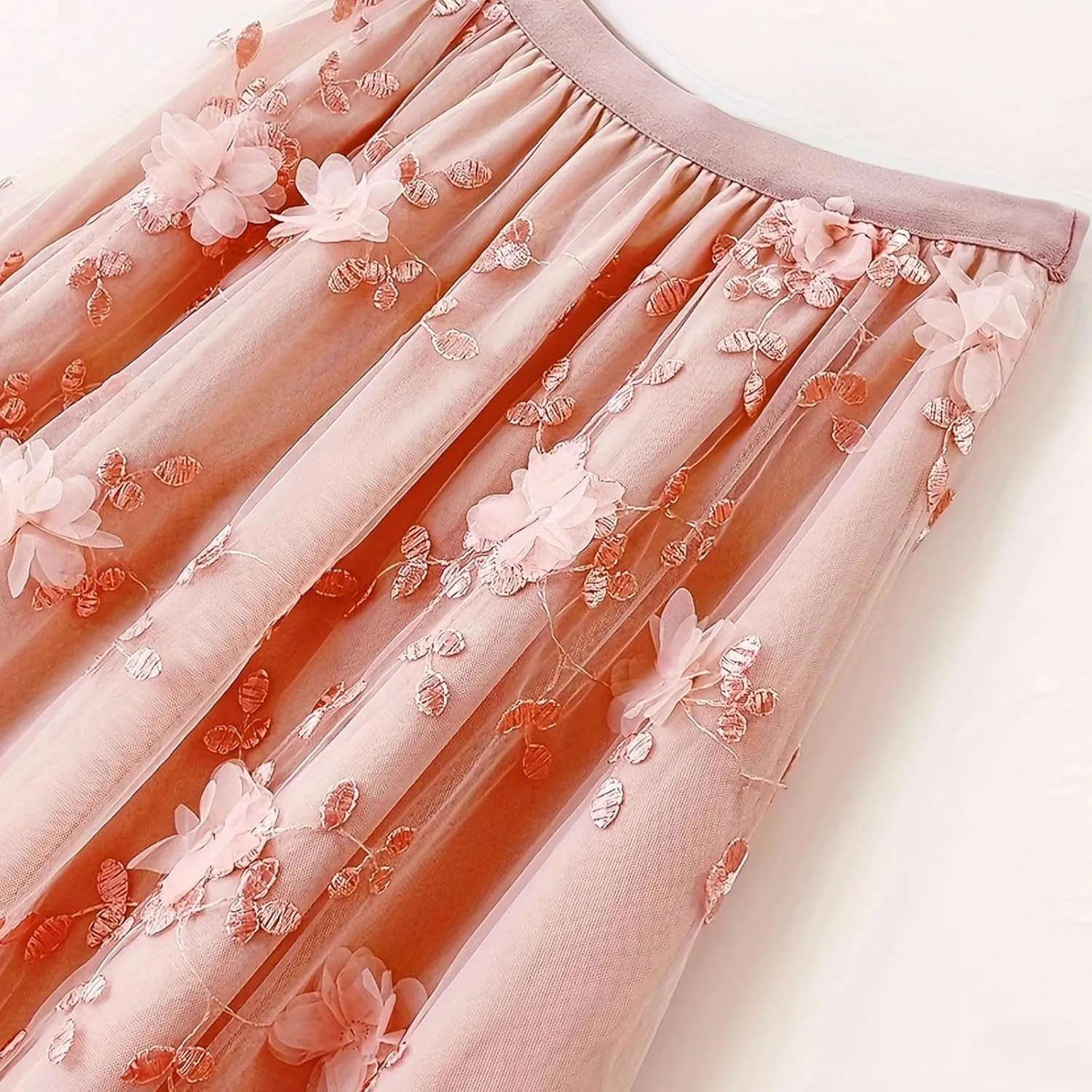 Women Skirt Elegant Plus Size Flowy Skirts Baggy Pleated High Waisted A-Line Flowy Skirts Embroidery Skirts