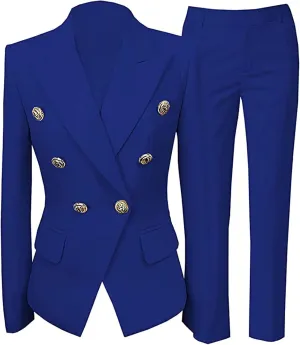 Women's 2 Piece Suit Notched Lapel Pants Suits Set for Women Business Casual Office Work Tuxedo Blazer Pants Set