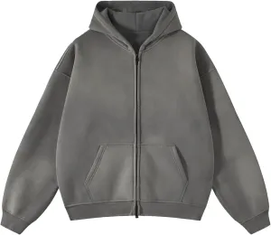 Womens and Mens Zip Up Hoodies Long Sleeve Fall Oversized Sweatshirts Acid Wash Y2K Jacket with Pockets