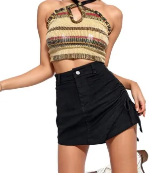 Women's Casual Denim Skirt with Drawstring Design,Plus Size Skirt US XS-4XL