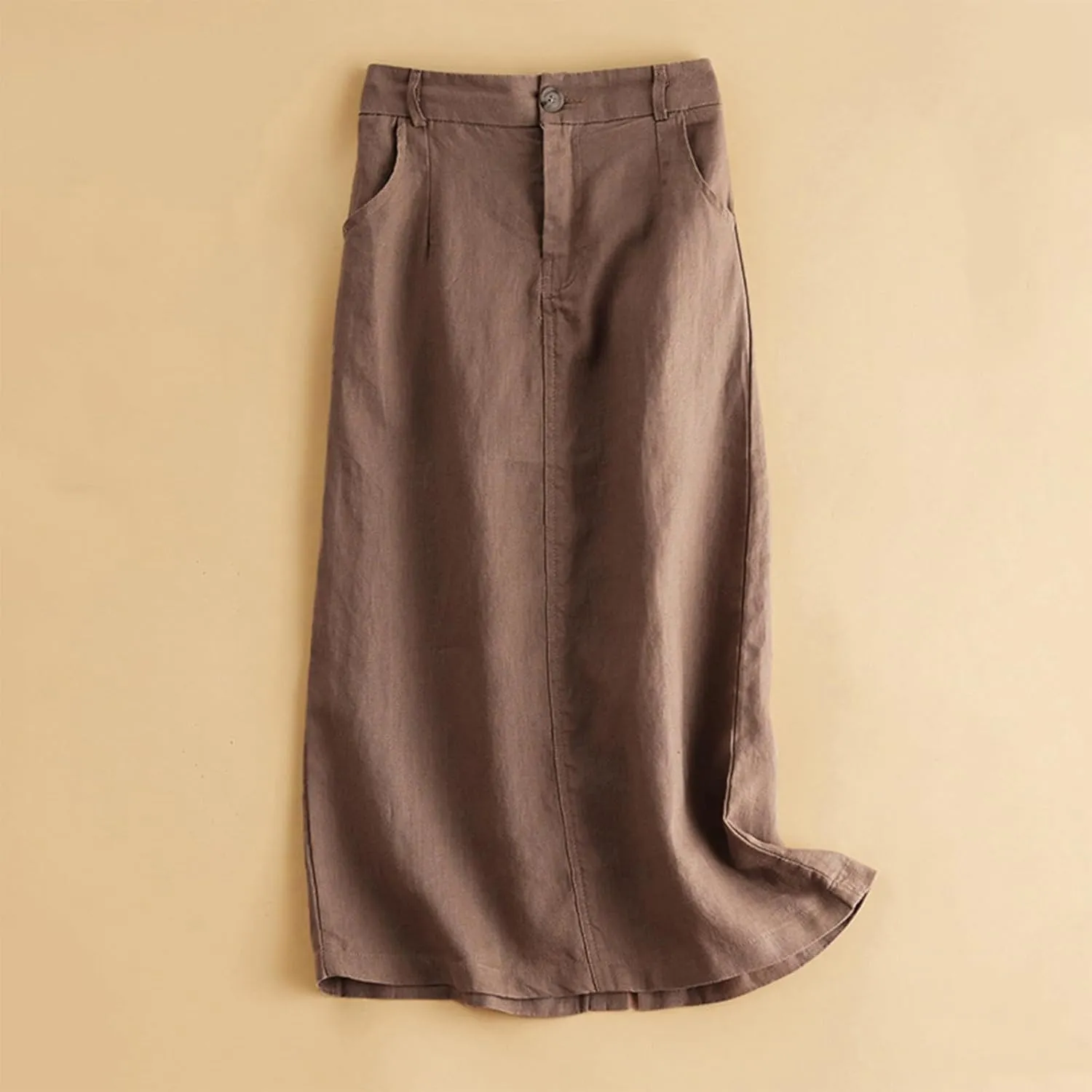 Womens Cotton Linen Skirts A Line Trendy 2025 Summer Casual Skirt Elastic High Waisted Midi Skirts with Pockets
