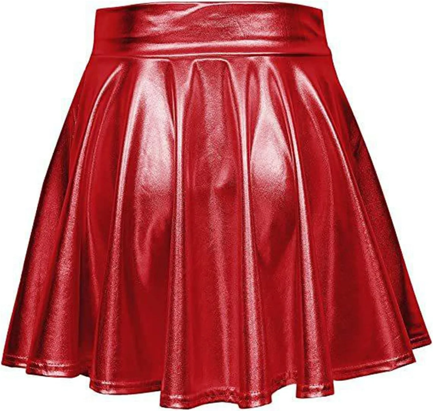 Women's Faux Leather Pleated Flared Skirt High Waist Dance Skate Mini Skirts Nightclub Rave Party A-Line Skirts