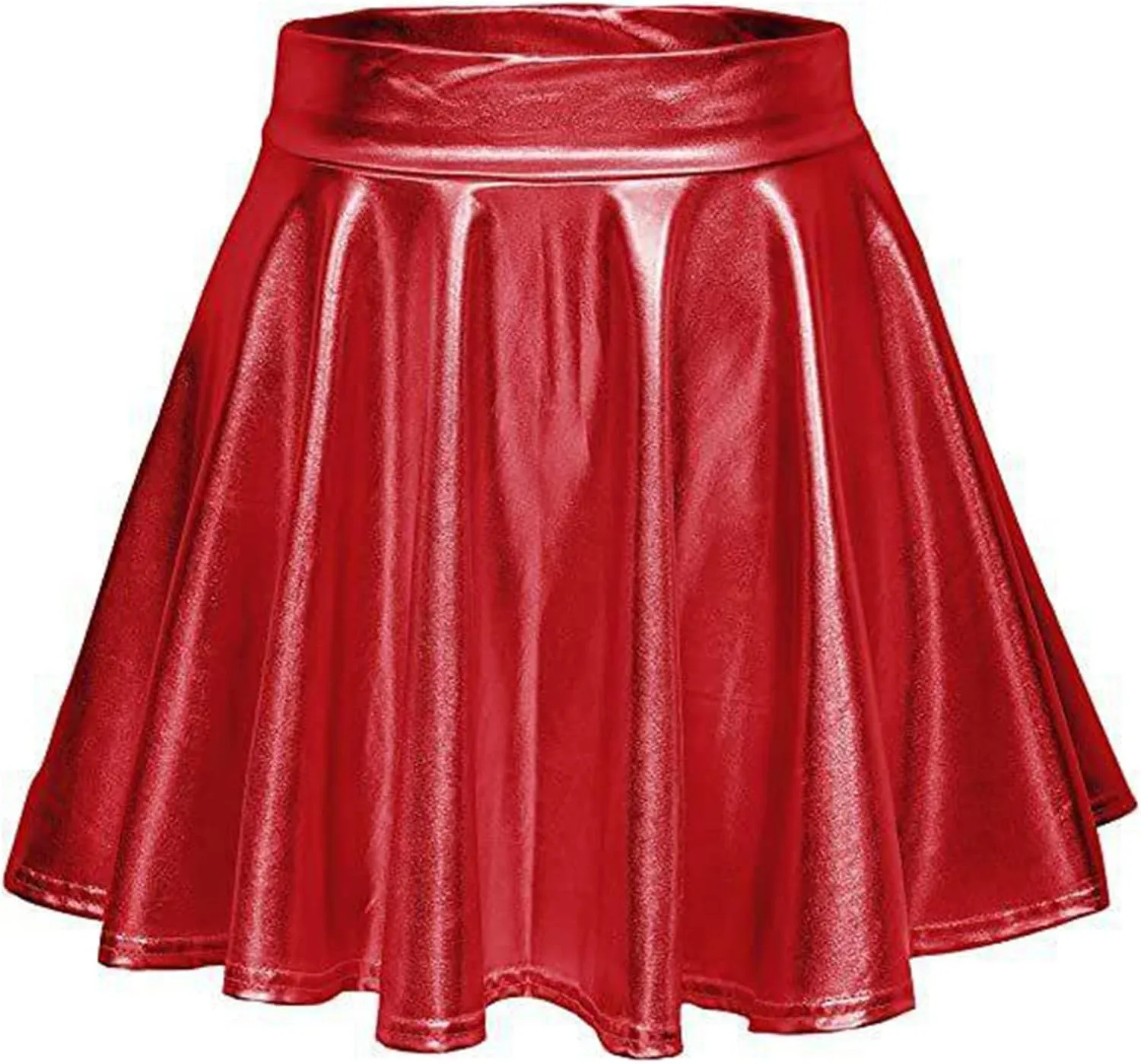 Women's Faux Leather Pleated Flared Skirt High Waist Dance Skate Mini Skirts Nightclub Rave Party A-Line Skirts