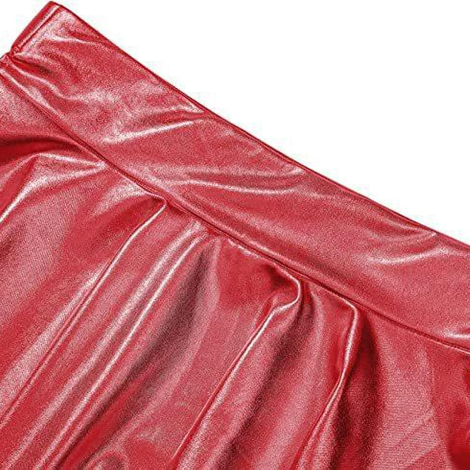 Women's Faux Leather Pleated Flared Skirt High Waist Dance Skate Mini Skirts Nightclub Rave Party A-Line Skirts
