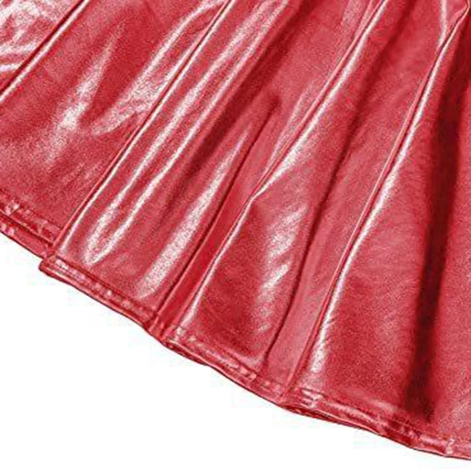 Women's Faux Leather Pleated Flared Skirt High Waist Dance Skate Mini Skirts Nightclub Rave Party A-Line Skirts