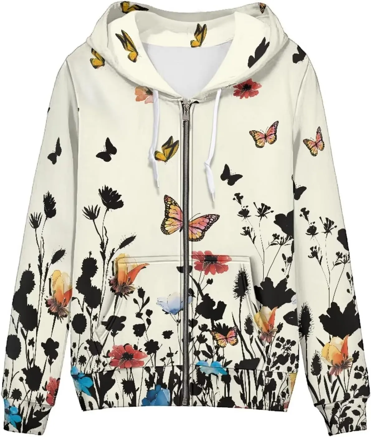 Women's Full Zip Long Sleeve Sweatshirts Casual Zip Up Hoodie Drawstring Y2K Teen Girls Hoody