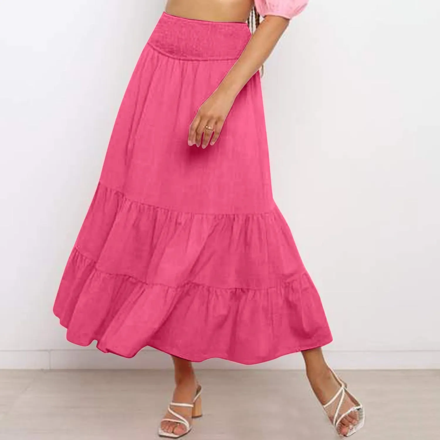Womens High Waist Skirt Womens Skirts Pleated A-Line Swing Skirt Vintage Irregular Midi Skirts Ruffle Layered
