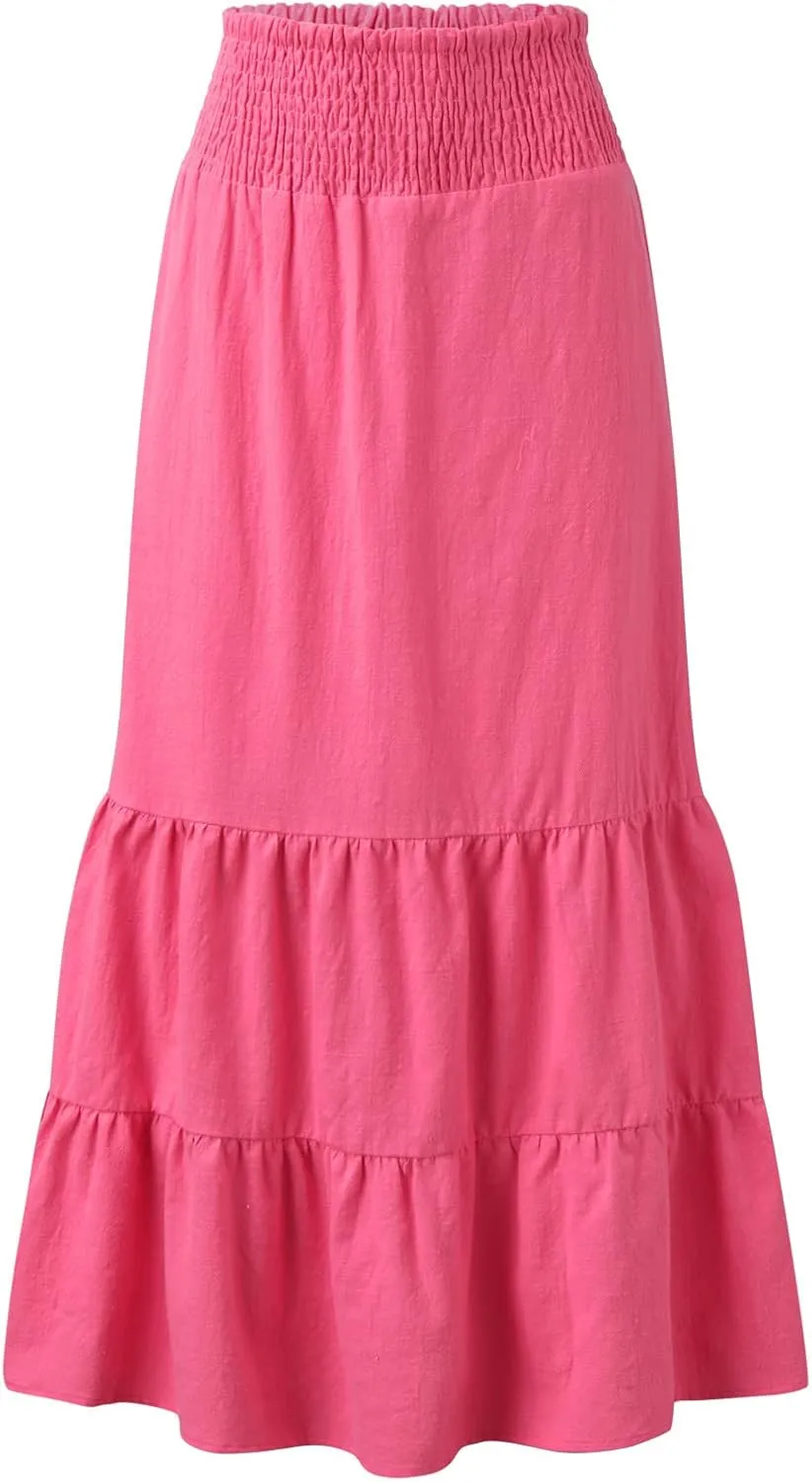 Womens High Waist Skirt Womens Skirts Pleated A-Line Swing Skirt Vintage Irregular Midi Skirts Ruffle Layered