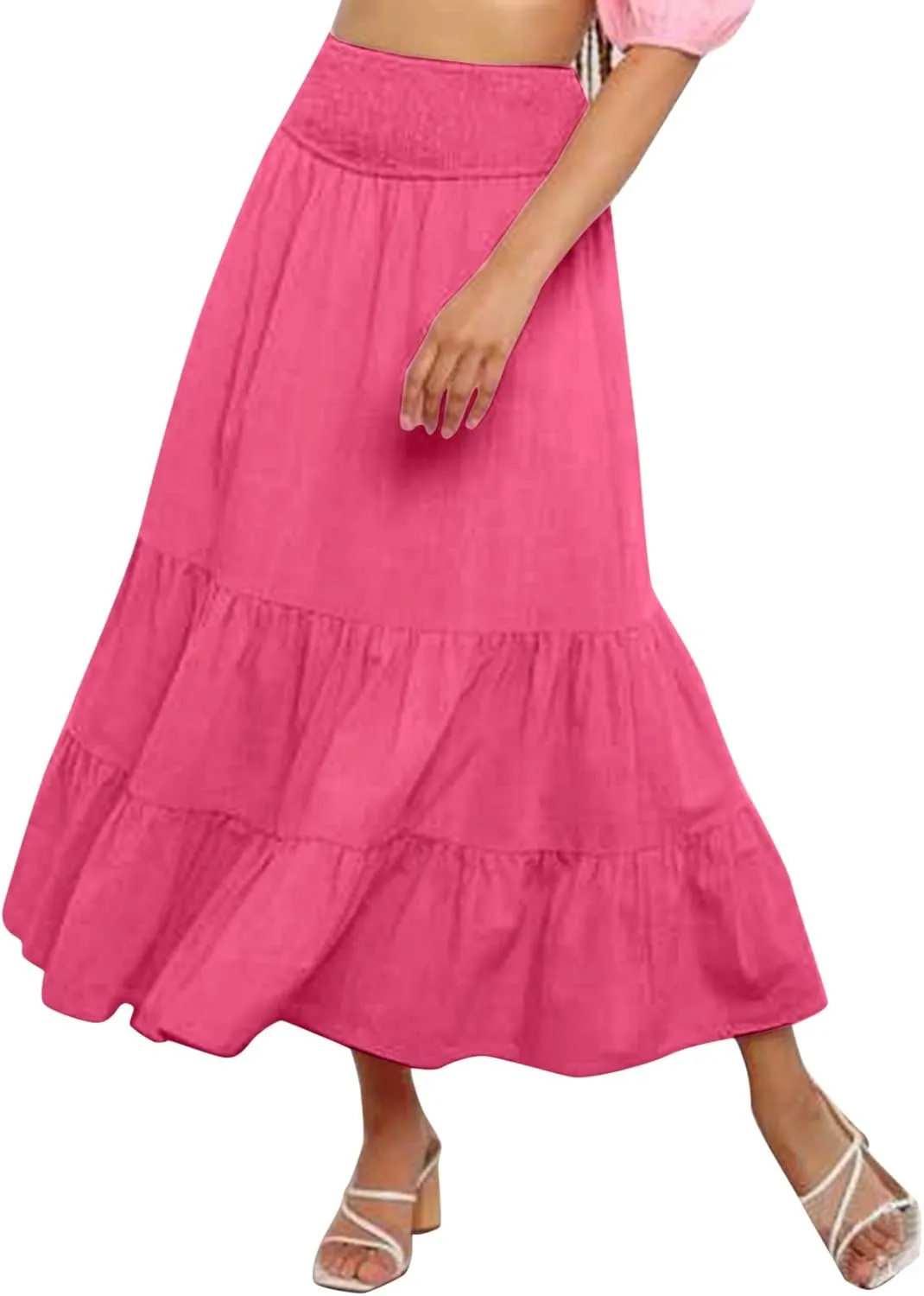 Womens High Waist Skirt Womens Skirts Pleated A-Line Swing Skirt Vintage Irregular Midi Skirts Ruffle Layered