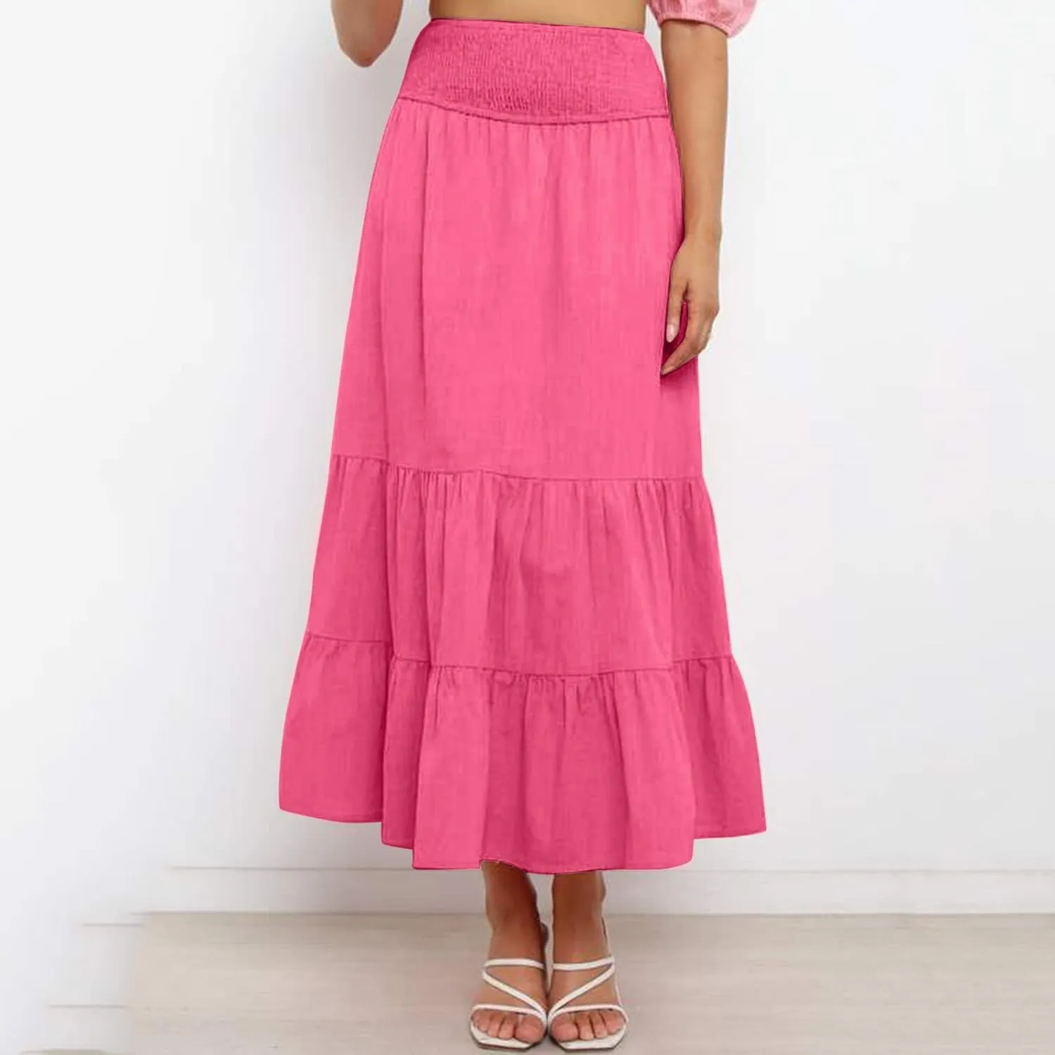 Womens High Waist Skirt Womens Skirts Pleated A-Line Swing Skirt Vintage Irregular Midi Skirts Ruffle Layered