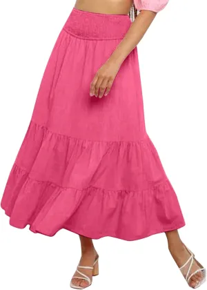 Womens High Waist Skirt Womens Skirts Pleated A-Line Swing Skirt Vintage Irregular Midi Skirts Ruffle Layered