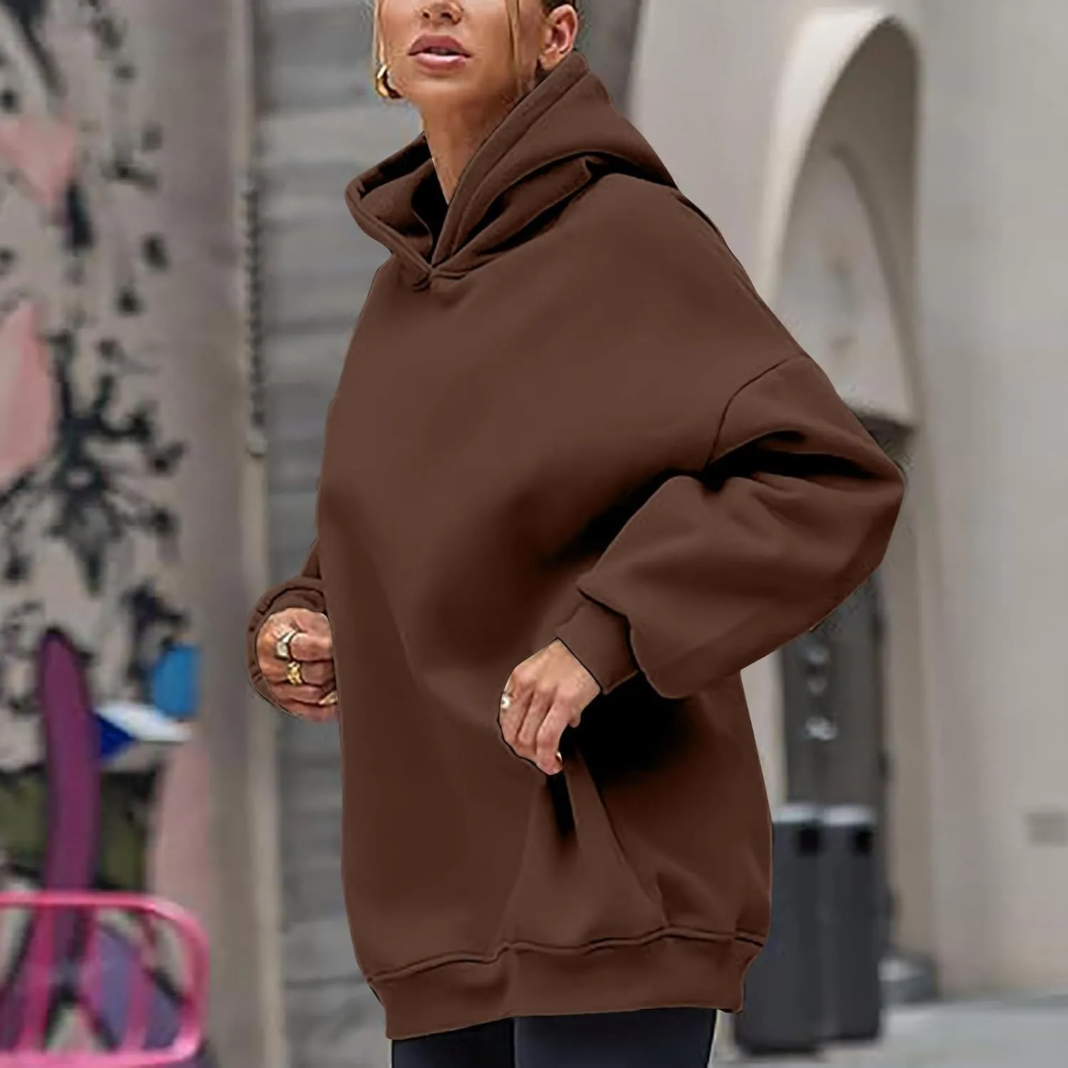 Womens Hoodies Oversized Sweatshirt Drop Shoulder Long Sleeve Fleece Hooded Pullover Sweatshirts Comfy Sweatshirts