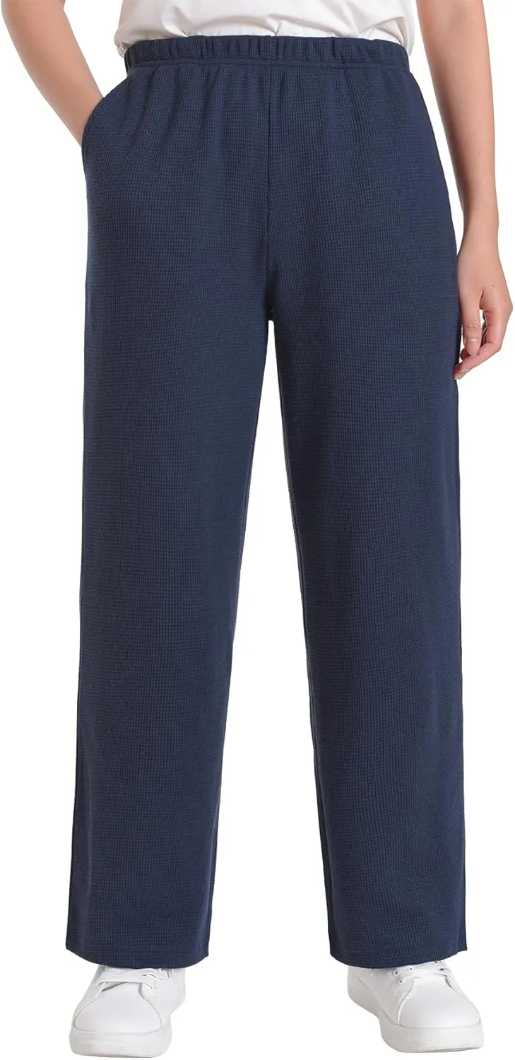 Women's Petite Length Lounge Pants Wide Leg with Pockets