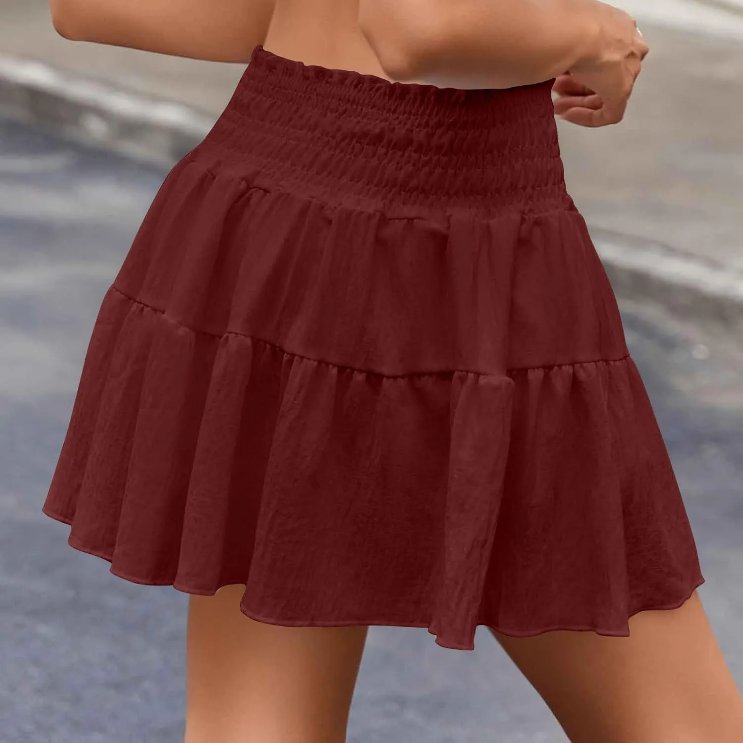 Womens Skirts Flowy A Line Short Skirt High Waisted Ruffle Mini Skirts Pleated Cute Skirt Beach Vacation Outfits