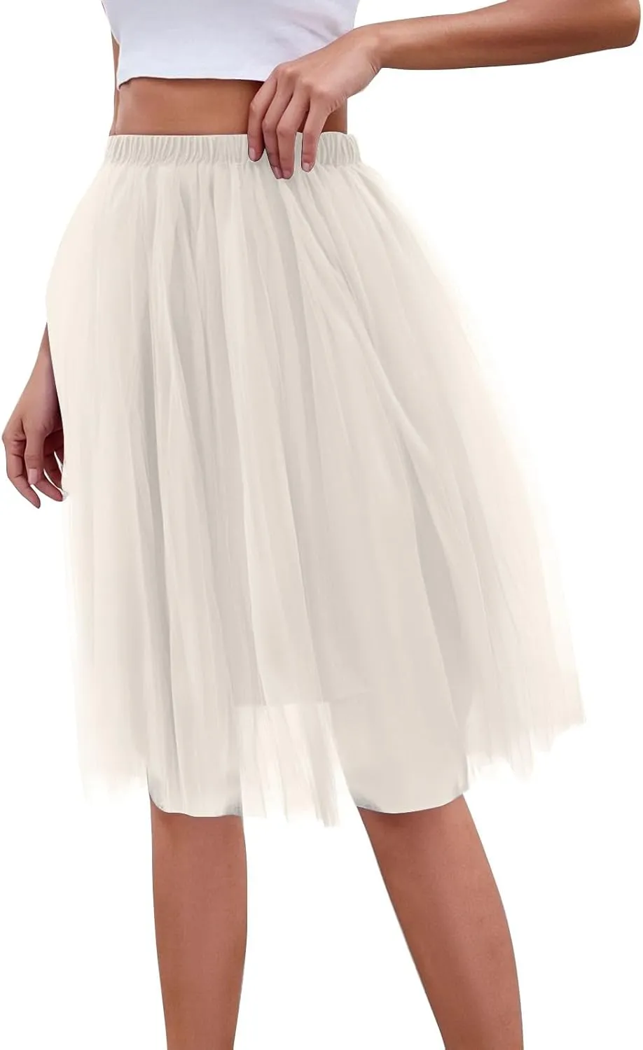 Women's Summer Casual Loose Trendy Elastic High Waist Solid Color Fluffy Mesh Party Flowy A-Line Latin Skirts 2025, M-XL