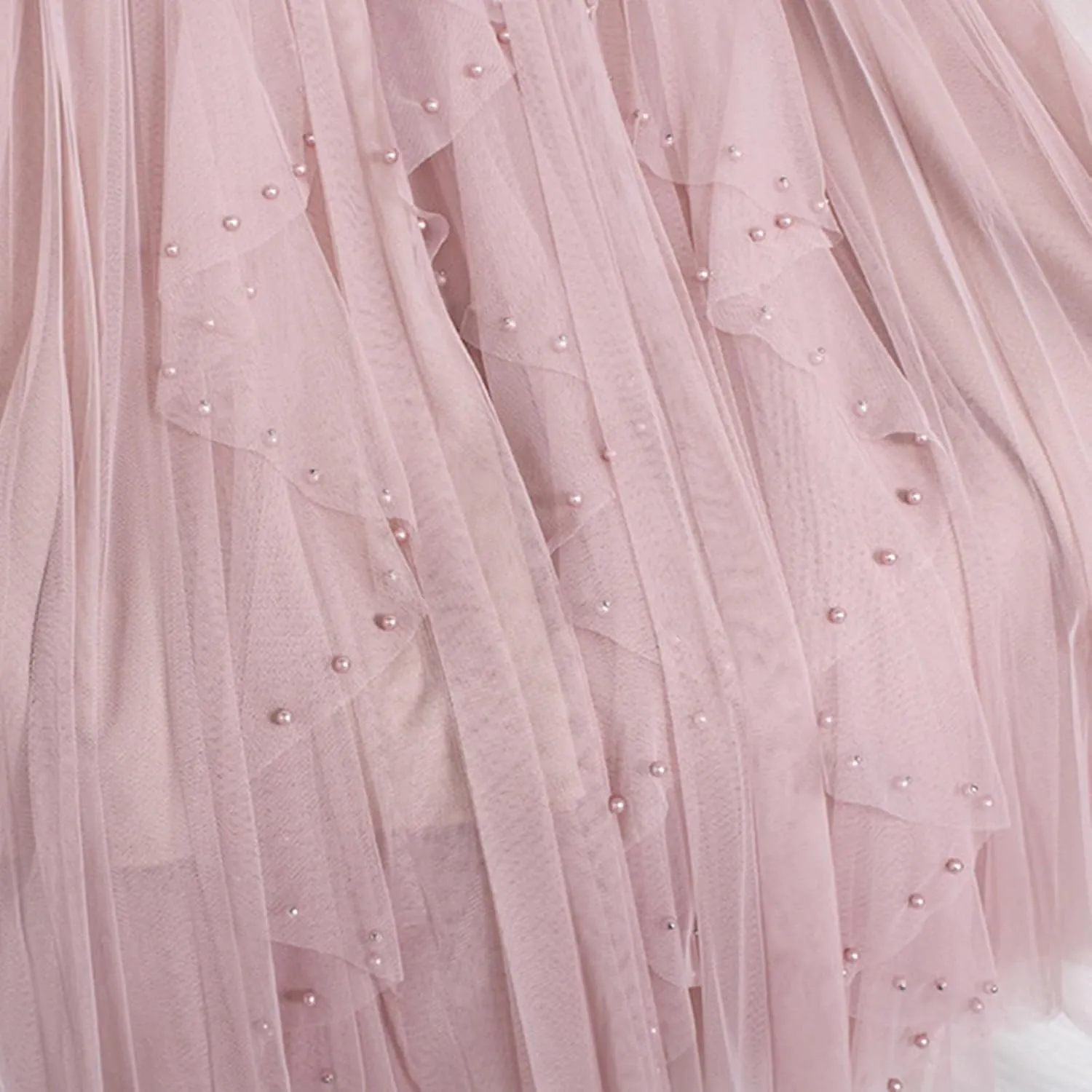 Women's Tulle Skirt Layered Pleated Mesh Tutu Skirt High Elastic Waist Midi Skirt Party Prom Mesh Flowy Ankle Skirt