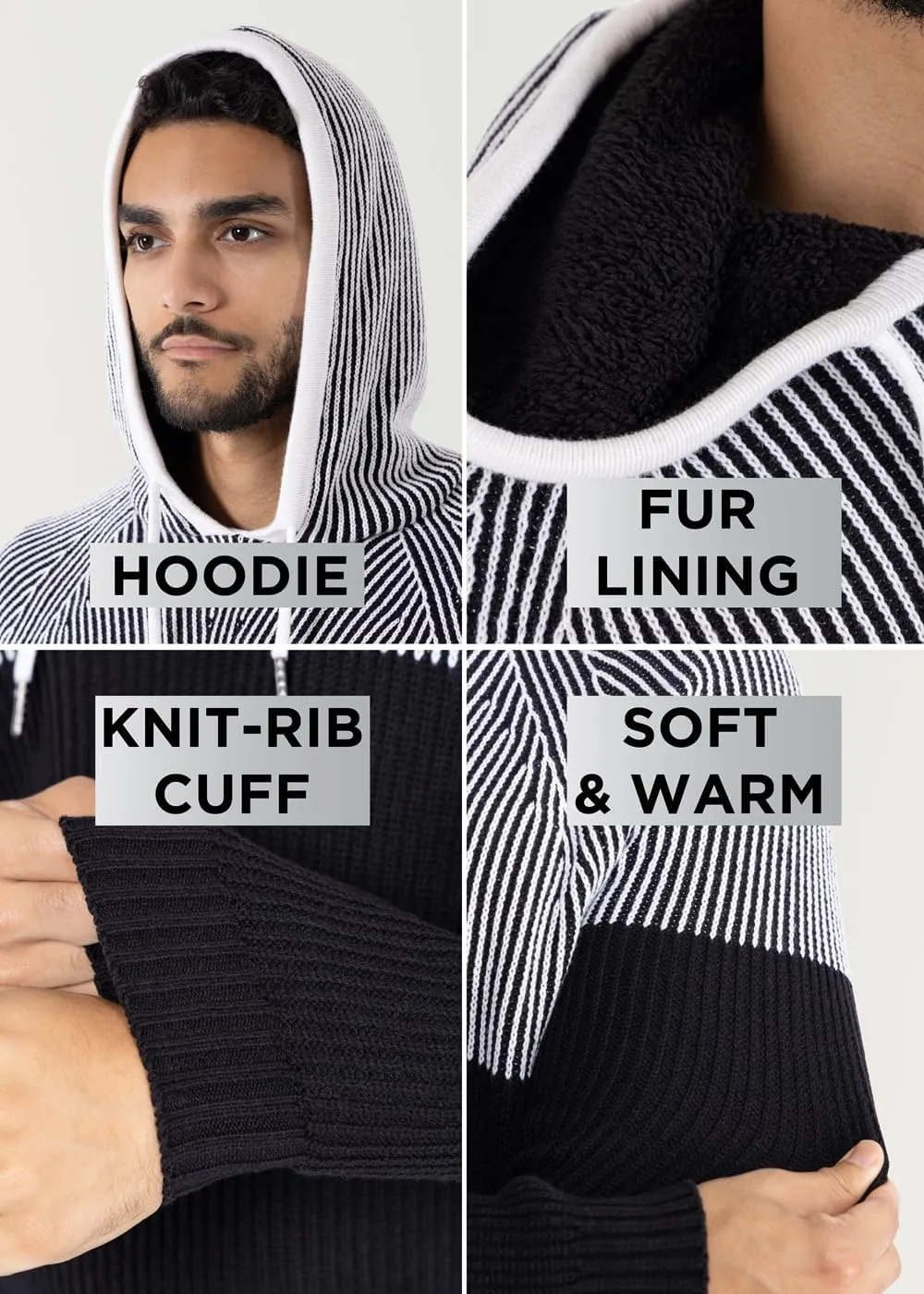 X RAY Mens Fashion Hoodies Pullover Sweater, Casual Knit Color Block Slim Fit Hoodies for Men