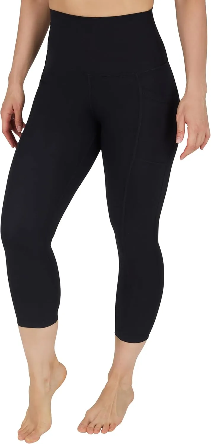 Yogalicious High Waist Squat Proof Yoga Capri Leggings with Side Pockets for Women