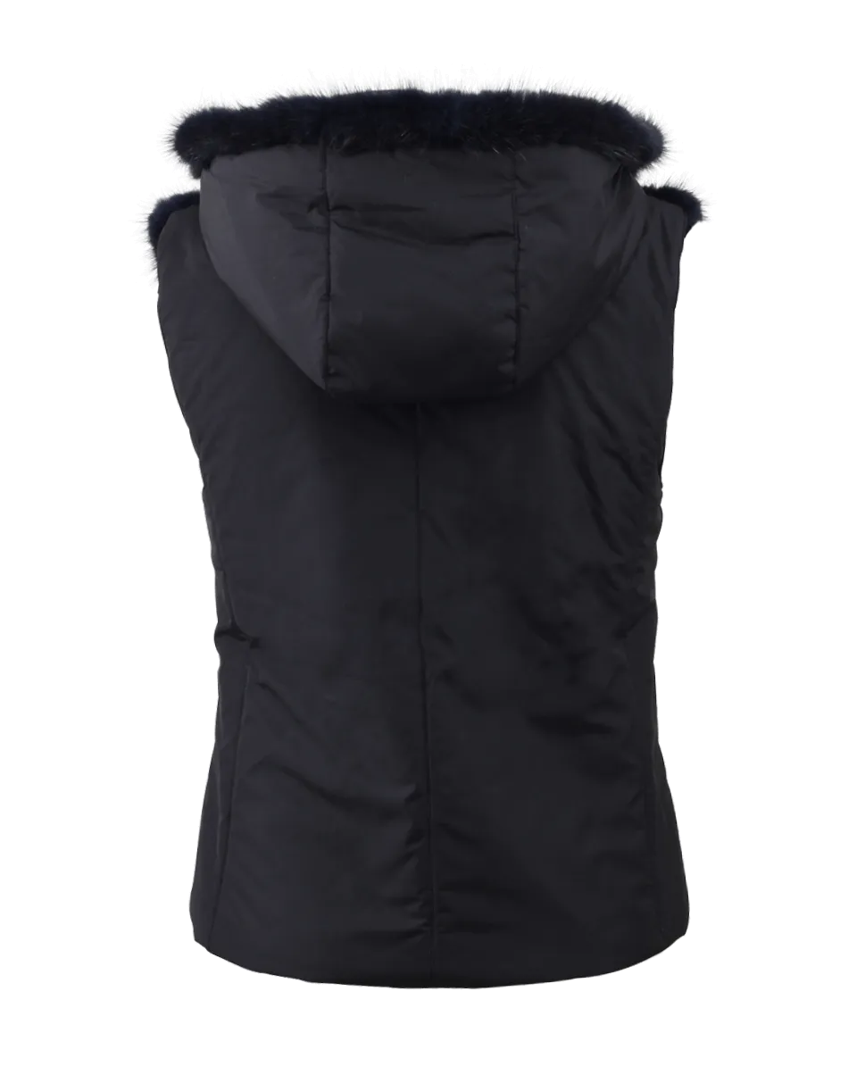 Zip Up Mink Hooded Vest